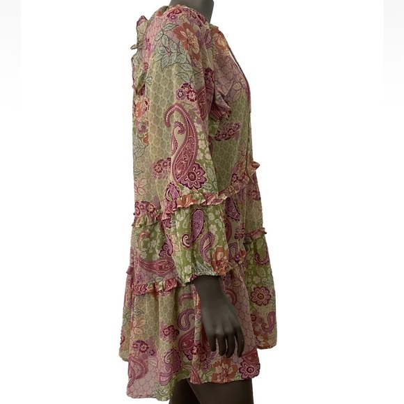 Vici Dress Large Paisley Floral Peasant Ruffle Cottagecore Flowy Short Boho - Picture 3 of 12